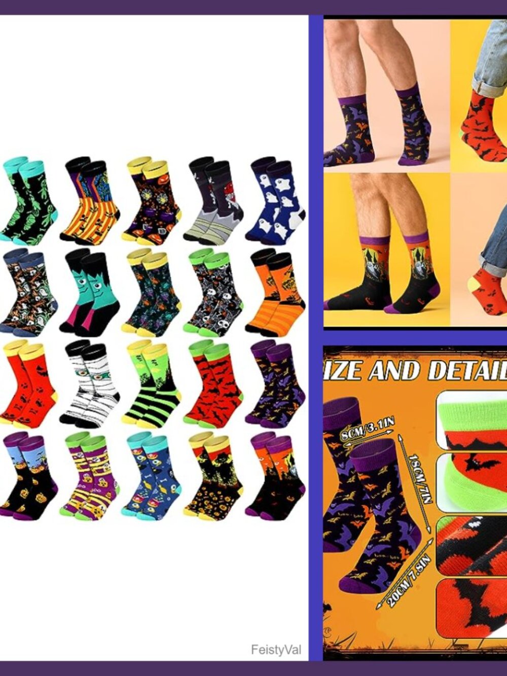24 Pair Fuzzy Horror Crew Socks Gift Set Unisex Polyester Cotton Slipper Socks